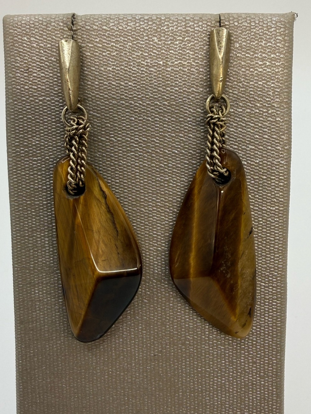 Kenneth Cole Tiger’s Eye Gemstone Gold Tone Dangle Drop Earrings